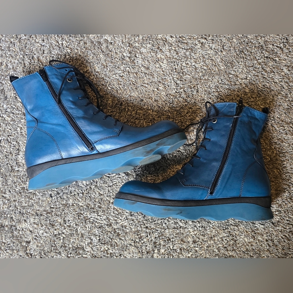 Wolky Akita WR Biker Boots with wavy sole, Womens Size 11  Petrol (Blue) Leather - Picture 5 of 11